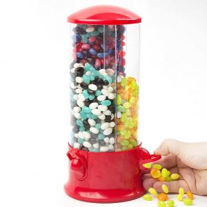 Dispenser Caramelle 3 Scomparti Distributore Dolci Frutta Secca Girevole Rosso