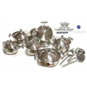 Batteria Pentole Bavaria Collection Elegance 18 Pezzi Acciaio Inox 18/10