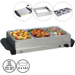 Scaldavivande Elettrico In Acciaio Inox 200w Portavivande Con 3 Scomparti 1.5 Lt