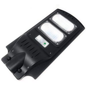 Faro lampada con pannello solare per lampione stradale a led 60W da esterno IP65 luce bianco ghiaccio 6500K in alluminio nero