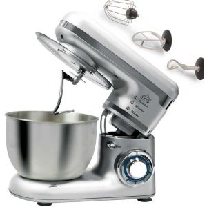 DCG Impastatrice Planetaria KM1401S Impastatore Ciotola in Acciaio 4lt con Accessori, Colore Silver Grigio 6 Velocità, Potenza 600W
