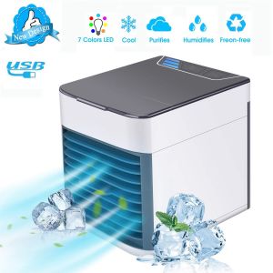 Mini Raffreddatore D'aria USB Condizionatori Portatili Personale Air Cooler 3 in 1 Evaporativo Umidificatore Purificatore con 3 Velocità 7 Colori Luce per Casa Ufficio