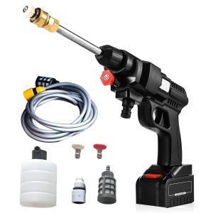  Idropulitrice ad Alta Pressione 150 bar,12VSpruzzatore a Batteria 5600mA-Tubo 5m,per la Pulizia di Auto/Recinzioni/Giardino/Patio/Piscina