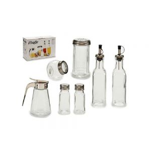 Set 7 pezzi contenitori in vetro per cucina Olio, Aceto, Sale, Pepe, Spezie Organizer Cucina