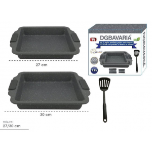 Kit 2 teglie rettangolari pizza teglia per forno legna tegame lasagnera forni + paletta
