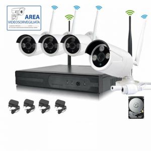 Kit Videosorveglianza Wireless NVR 4 Canali 4 Telecamera Wireless NVR HD 320 GB