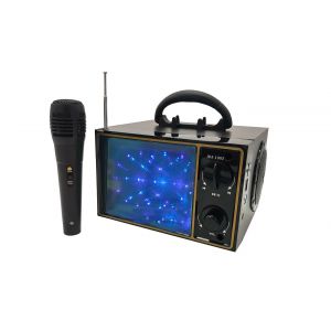 Cassa Retro in Legno Altoparlante Wireless Bluetooth Microfono Luci Led Schermo