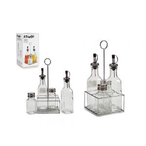 Set Contenitori in vetro Cucina Sale e Pepe, Olio e Aceto con cestello e beccucci e dosatori