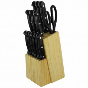 Set 13 Coltelli Professionali Ceppo Portacoltelli in Legno e Forbici da Cucina Family
