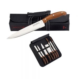 Set 9 pezzi Coltelli Royalty Line in custodia ripiegabile Manico color legno