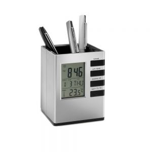 Cubo Orologio Portapenna Con Sveglia Data Temperatura Per Ufficio Scrivania Stanza 