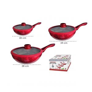 Set 3 Padelle Alte DGBavaria Antiaderenti in Pietra Lavica con Coperchio 255005