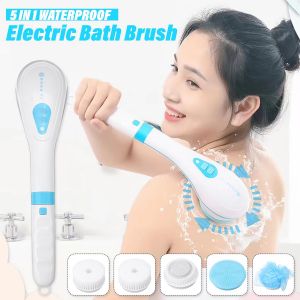 5 in 1 Elettrico Rotante Spazzola Da Bagno IPX7 Impermeabile Esfoliazione Massaggio Corpo Pulito Spazzola Multifunzionale Spazzola Da Bagno 