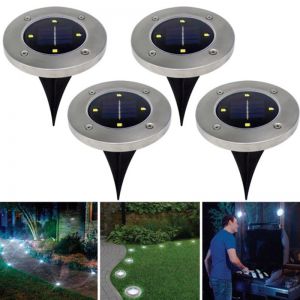 4 x disk lights luce pannello solare da giardino sensore crepuscolare faretto