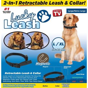 Guinzaglio Cane Lucky Leash 2 In 1 Retroattile Collare Magnetico A Scomparsa - Taglia L/xl