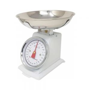 Bilancia meccanica da cucina analogica pesa alimenti 5kg con funzione tara vassoio in acciaio