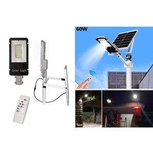 Faro led lampione stradale 60w luce fredda con pannello solare e staffa FB660