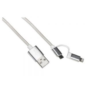 Cavo dati carica USB 2 in 1, lightning + Micro USB, in tela intrecciata, fino a 2 ampere, lungo 1m