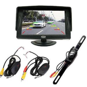Monitor Retromarcia Auto+Portatarga 4.3"TFT LCD Telecamera 7 Led IR Wireless Kit 
