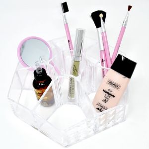 Contenitore portatrucco esagonale in plastica con 7 scomparti per make up