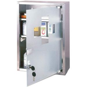 Armadietto Porta Medicinali 30x12x45cm Mobiletto Primo Soccorso in Acciaio Inox e Vetro Satinato Colore Silver 