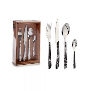 Set posate 16 pezzi in acciaio con forchetta coltello cucchiaio e cucchiaino da te finitura simil marmo