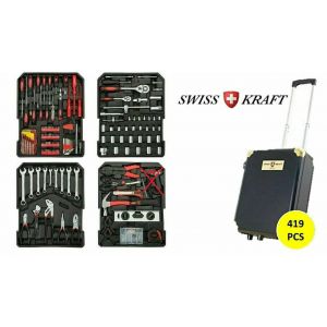 Trolley porta attrezzi 419 pezzi. Kit completo Swiss Kraft, acciaio 
