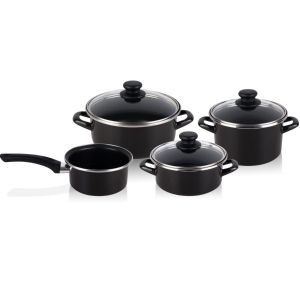 Set Pentole da cucina a induzione 7 pezzi:  4 pentole e 3 coperchi Magefesa Nero