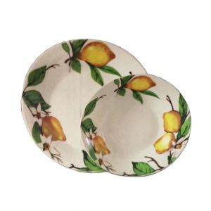 Servizio Set 12 Piatti Piani Fondi in Porcellana Decorato Con Limoni Bavaria 