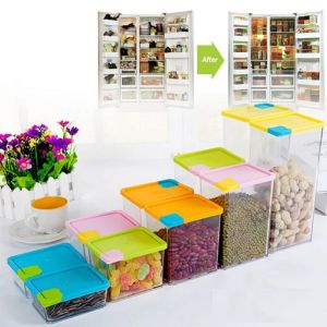 Set da 6 pezzi contenitore multiuso in plastica multiuso salvaspazio per alimenti e spezie, impilabile, microonde, lavastoviglie, congelatore