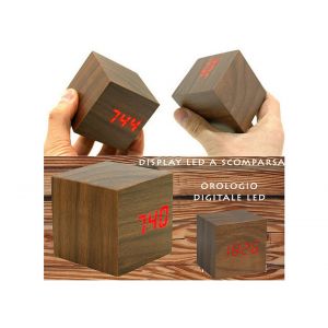 Sveglia orologio digitale led effetto legno con suono allarme temperatura cubo