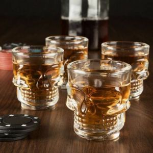 Set Kit 4 Bicchieri Teschio In Vetro Sot Cicchetto Bar Pub Bere Whisky Alcolici
