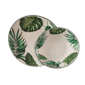 Servizio Set 12 Piatti Piani Fondi in Porcellana Decorato Con Foglie Bavaria 