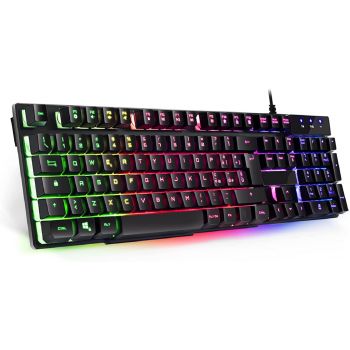 Tastiera Gaming QWERTY Italiana 105 Tasti Semi meccanica Retroilluminazione LED RGB 12 Scorciatoie multimediali USB con Filo